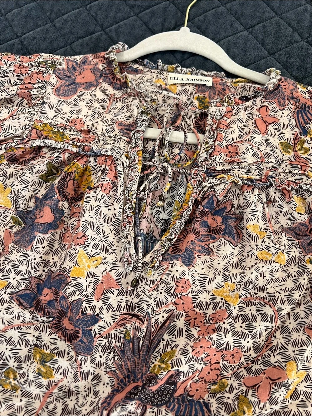 Ulla Johnson Remy Top Women Size 2 Long Sleeve Floral Blouse Puff Sleeve B15